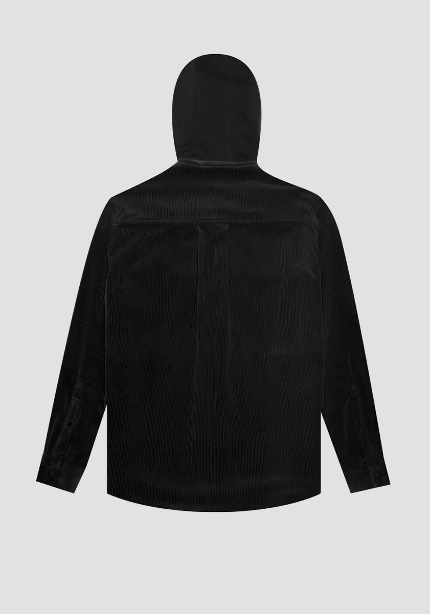 Negro Camisas Antony Morato Camisa «Oversize» De Terciopelo Con Capucha Y Botones A Presión Precio De Descuento Hombre - 4