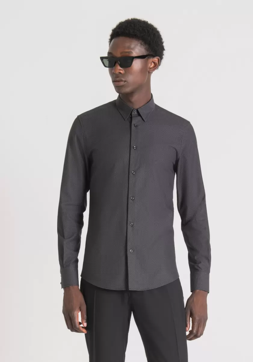 Camisas Hombre Cemento Camisa Slim Fit «Napoli» De Algodón Puro Jacquard «Soft-Touch» Antony Morato Vender - 2