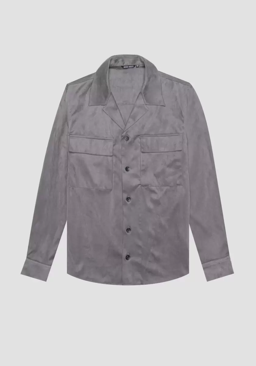Camisas Hombre Antracita Elegante Antony Morato Camisa Regular Straigth Fit De Tejido Elástico Con Efecto De Ante - 3