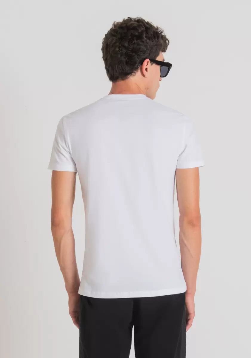 Hombre Nuevo Producto Antony Morato Camiseta Super Slim Fit De Algodón Elástico Con Logotipo En Relieve Camisetas Y Polo Blanco - 2