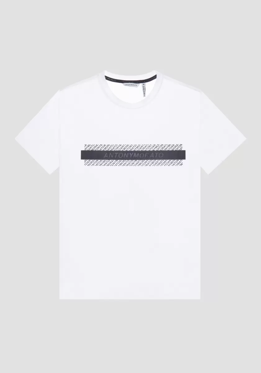 Hombre Nuevo Producto Antony Morato Camiseta Super Slim Fit De Algodón Elástico Con Logotipo En Relieve Camisetas Y Polo Blanco - 3