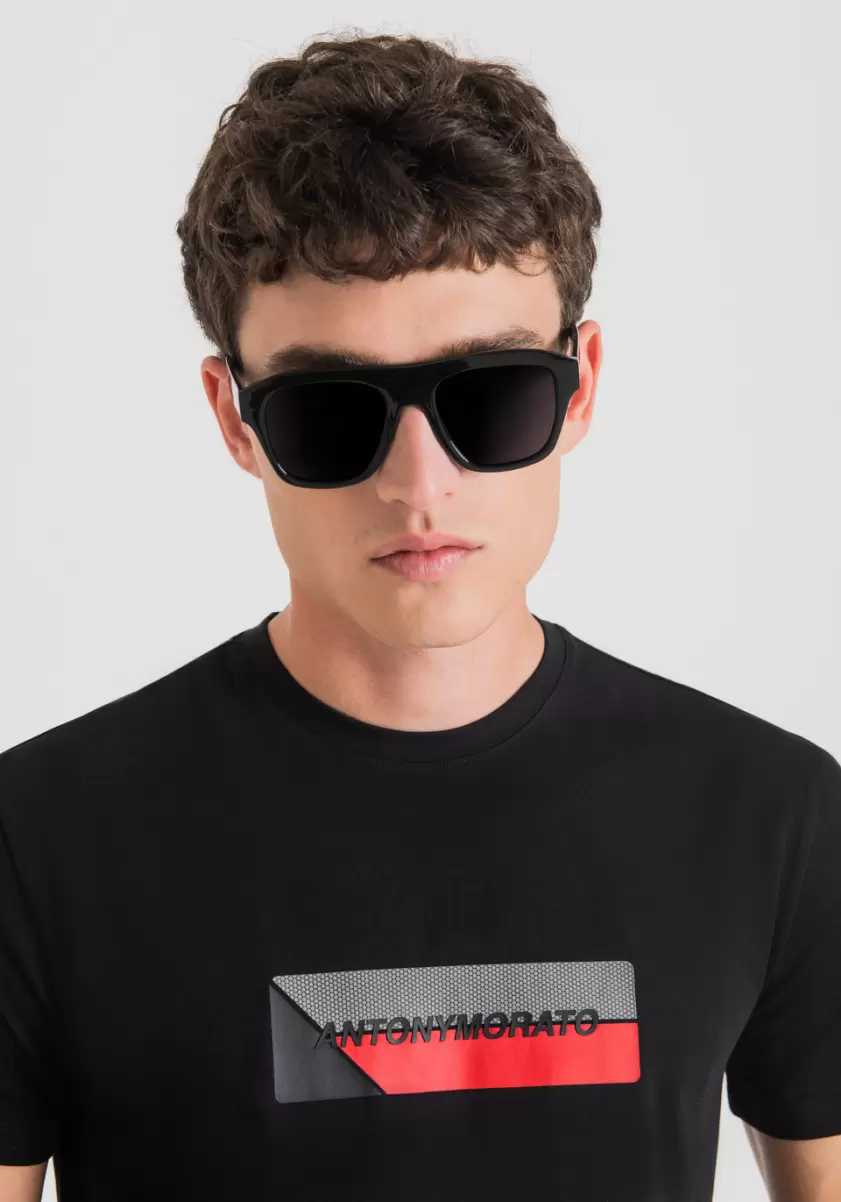 Hombre Camisetas Y Polo Antony Morato Camiseta Super Slim Fit De Algodón Elástico Con Estampado Frontal Negro Precio De Descuento - 2