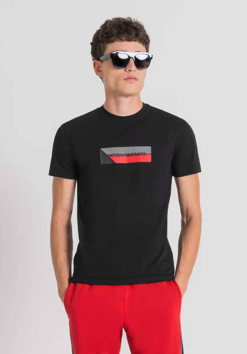 Hombre Camisetas Y Polo Antony Morato Camiseta Super Slim Fit De Algodón Elástico Con Estampado Frontal Negro Precio De Descuento