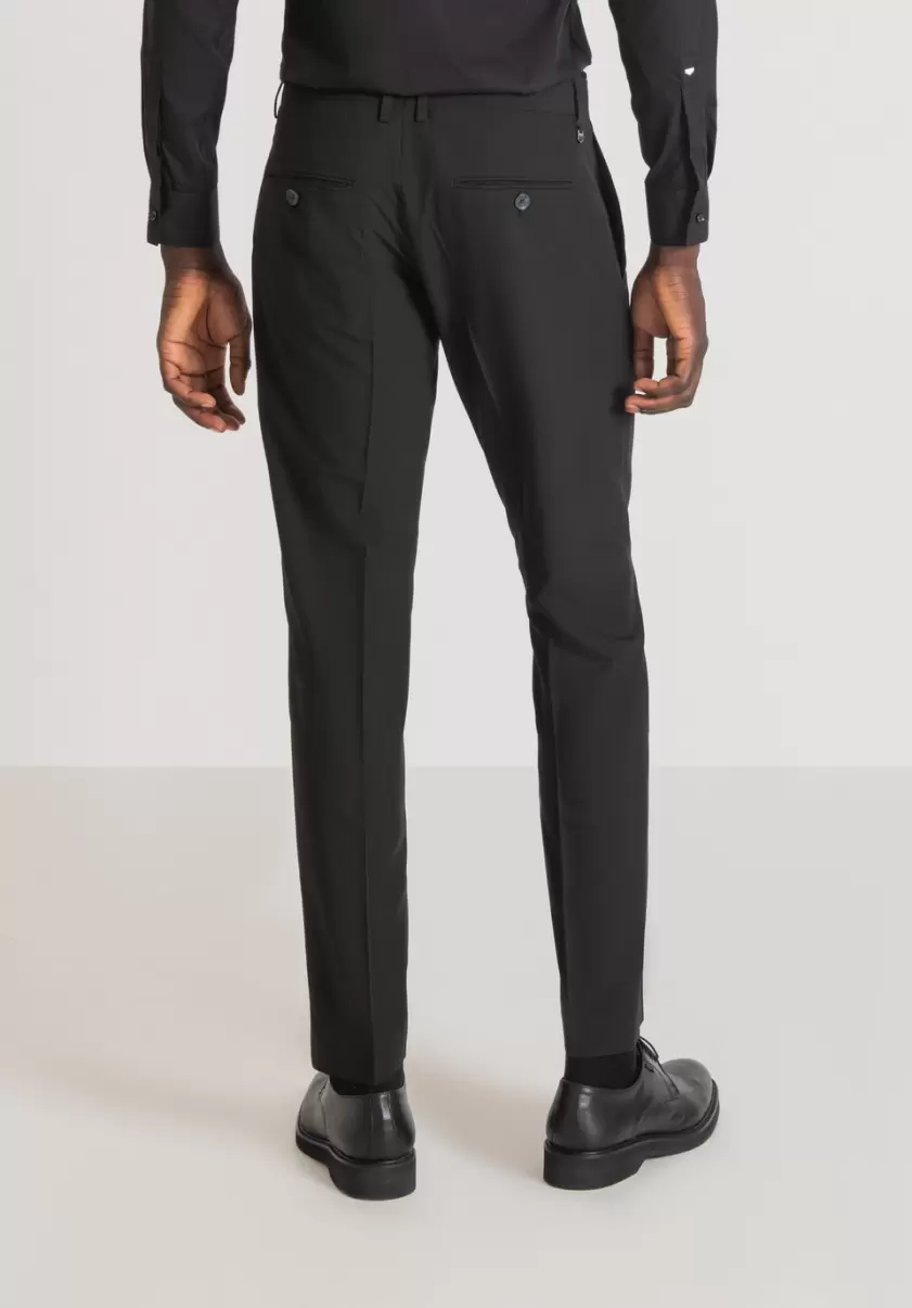 Hombre Pantalones Pantalón Slim Fit «Bonnie» De Tejido De Mezcla De Viscosa Elástico Negro Antony Morato Promoción - 1