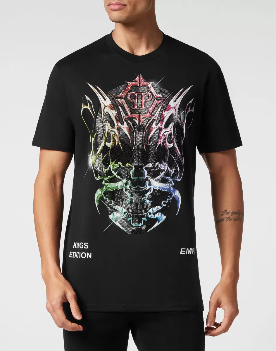 Oferta Camisetas Philipp Plein Black / Multicolored Hombre T-Shirt Round Neck Ss Chrome - 1