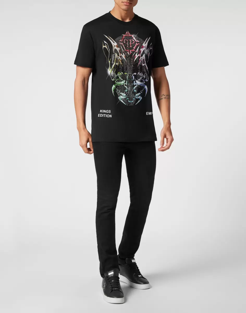 Oferta Camisetas Philipp Plein Black / Multicolored Hombre T-Shirt Round Neck Ss Chrome - 3