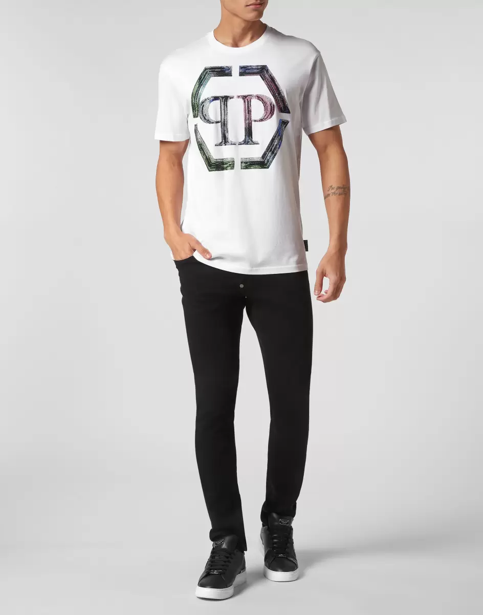 Clásico Camisetas Philipp Plein Hombre White / Multicolored T-Shirt Round Neck Ss Pp Glass - 3
