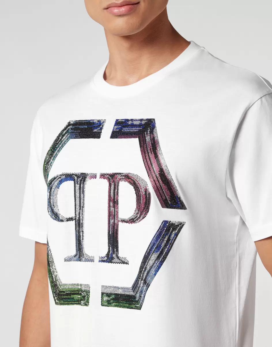 Clásico Camisetas Philipp Plein Hombre White / Multicolored T-Shirt Round Neck Ss Pp Glass - 4