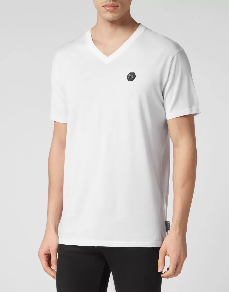 Hombre De Moda Philipp Plein T-Shirt V-Neck Ss Gothic Plein White Camisetas - 1