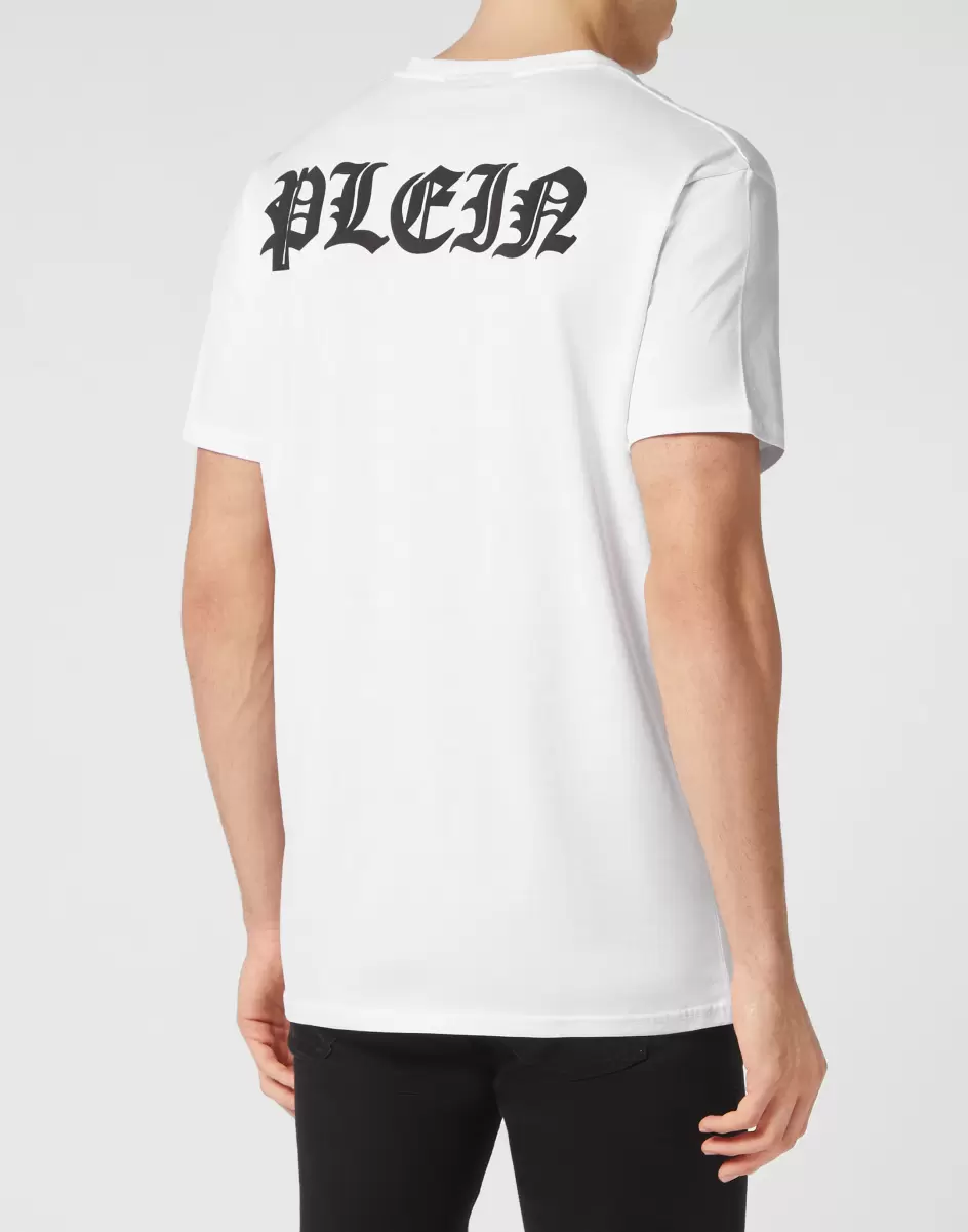 Hombre De Moda Philipp Plein T-Shirt V-Neck Ss Gothic Plein White Camisetas - 2