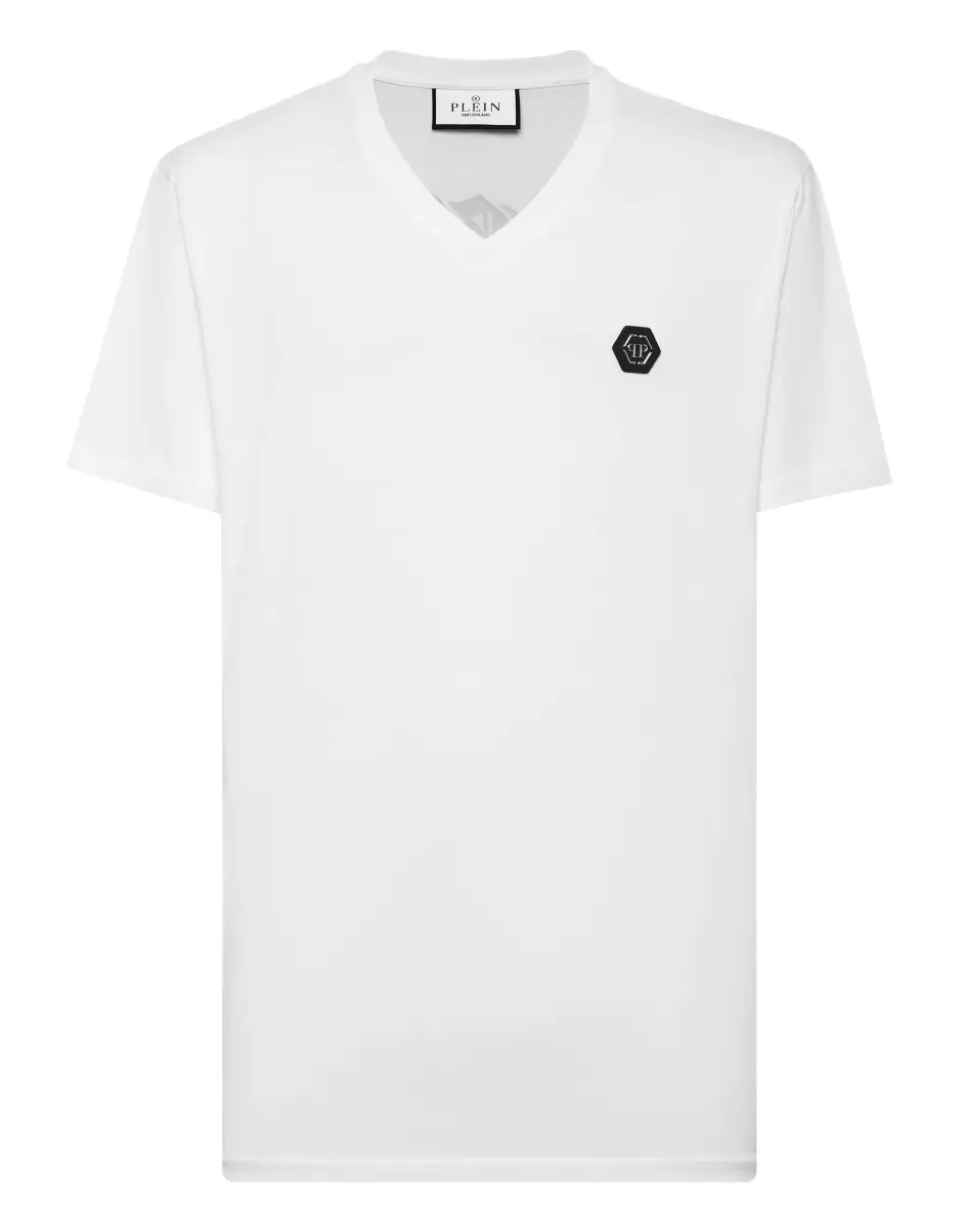 Hombre De Moda Philipp Plein T-Shirt V-Neck Ss Gothic Plein White Camisetas