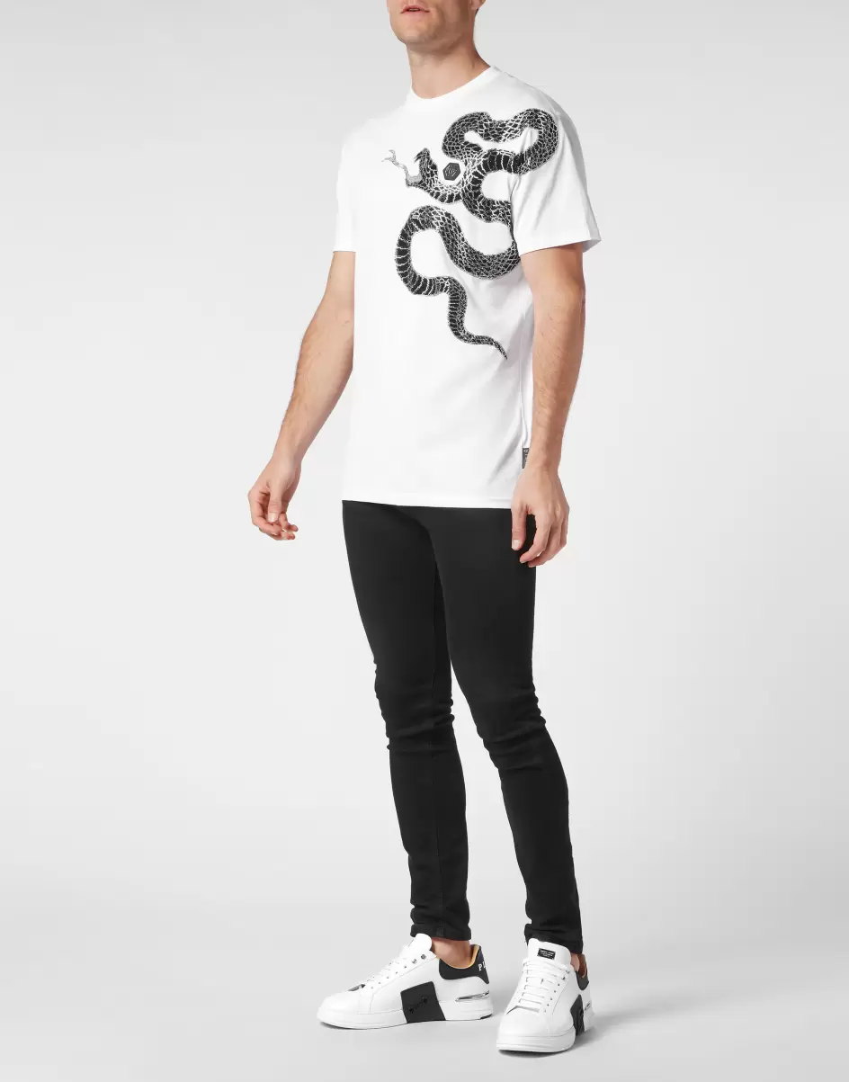 Hombre Philipp Plein Camisetas T-Shirt Round Neck Ss Snake White Comercio - 3