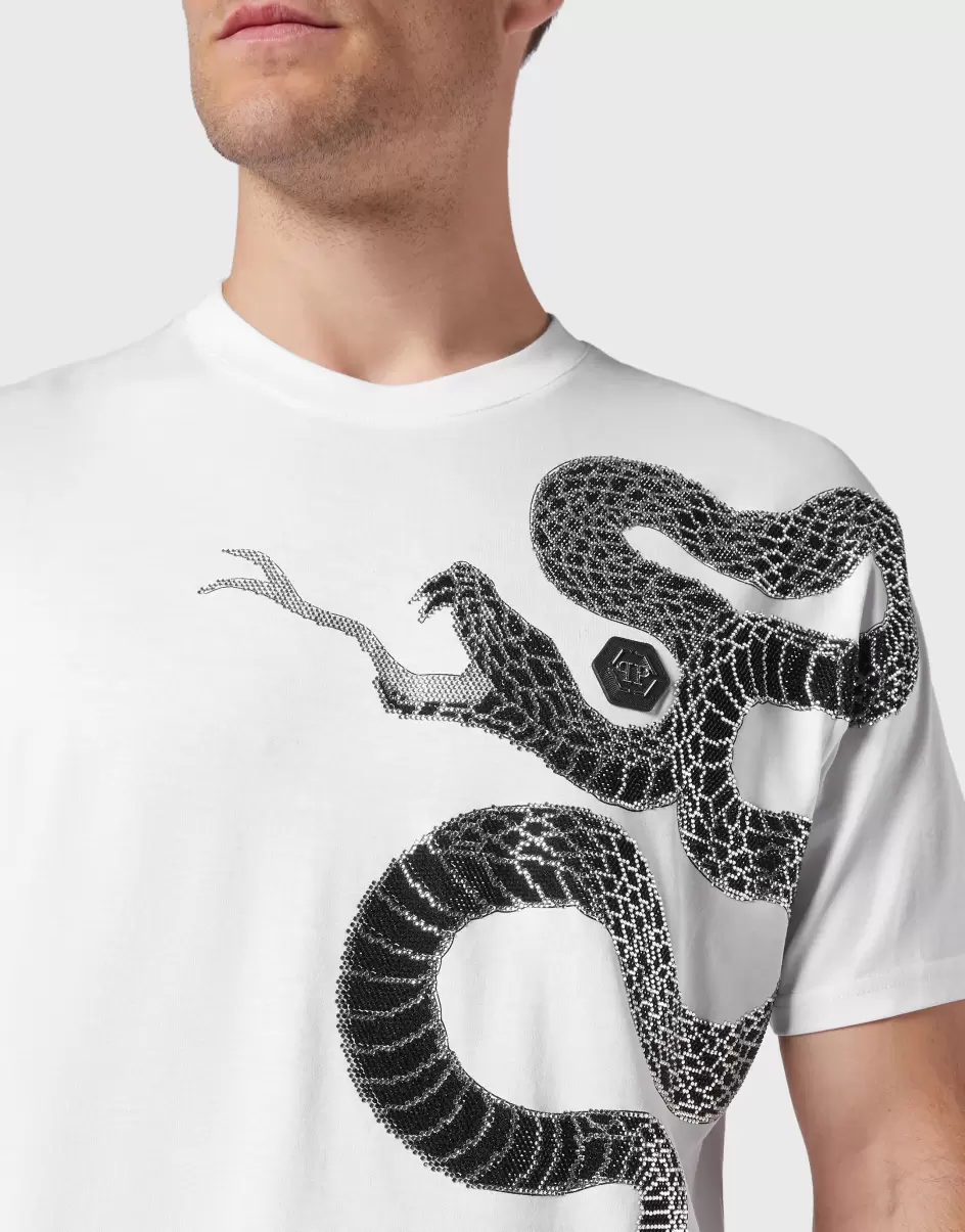 Hombre Philipp Plein Camisetas T-Shirt Round Neck Ss Snake White Comercio - 4