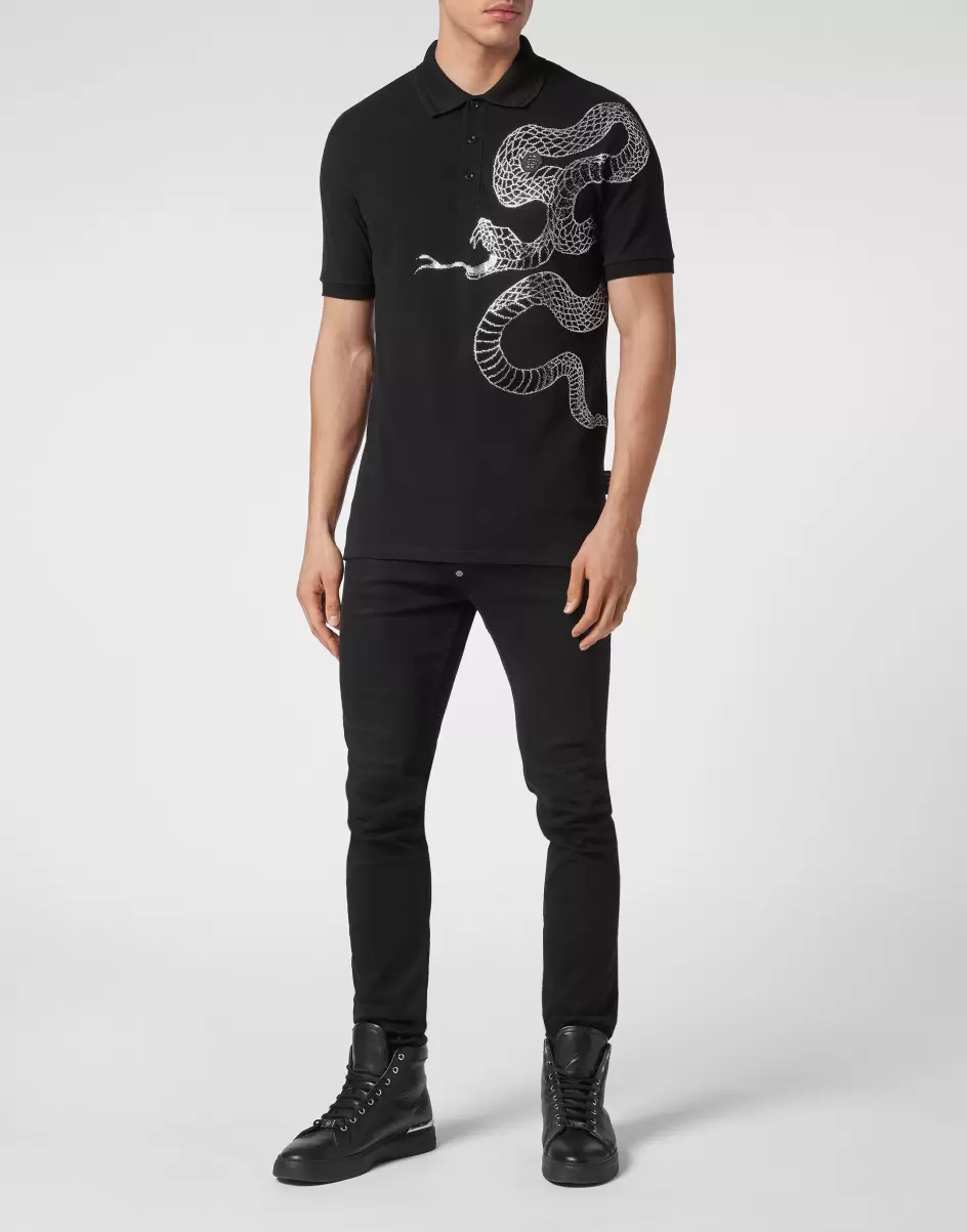 Philipp Plein Slim Fit Polo Shirt Ss Snake Tienda Online Camisetas Black Hombre - 3