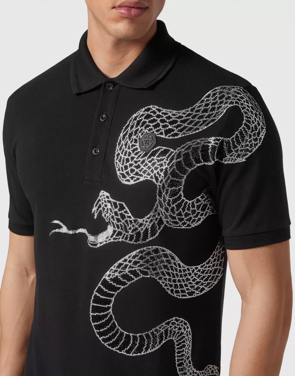 Philipp Plein Slim Fit Polo Shirt Ss Snake Tienda Online Camisetas Black Hombre - 4