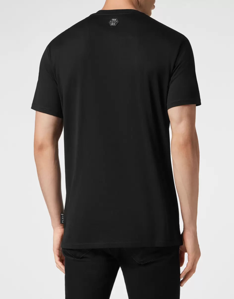 Black/Light Gold T-Shirt Round Neck Ss With Crystals Gothic Plein Strass Camisetas Philipp Plein Hombre Precio Asequible - 2