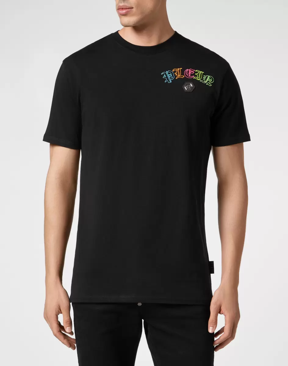 Descuento Philipp Plein Camisetas Black Embroidered T-Shirt Round Neck Ss With Crystals Gothic Plein Hombre - 1
