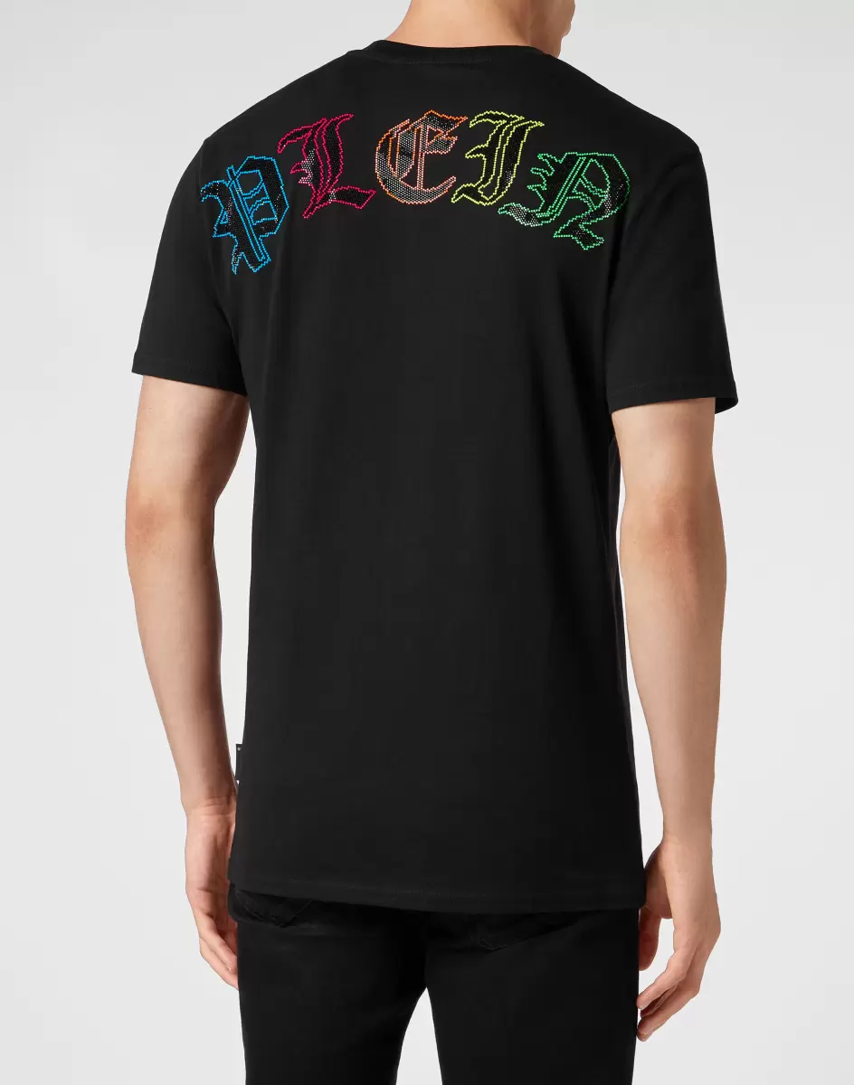 Descuento Philipp Plein Camisetas Black Embroidered T-Shirt Round Neck Ss With Crystals Gothic Plein Hombre - 2