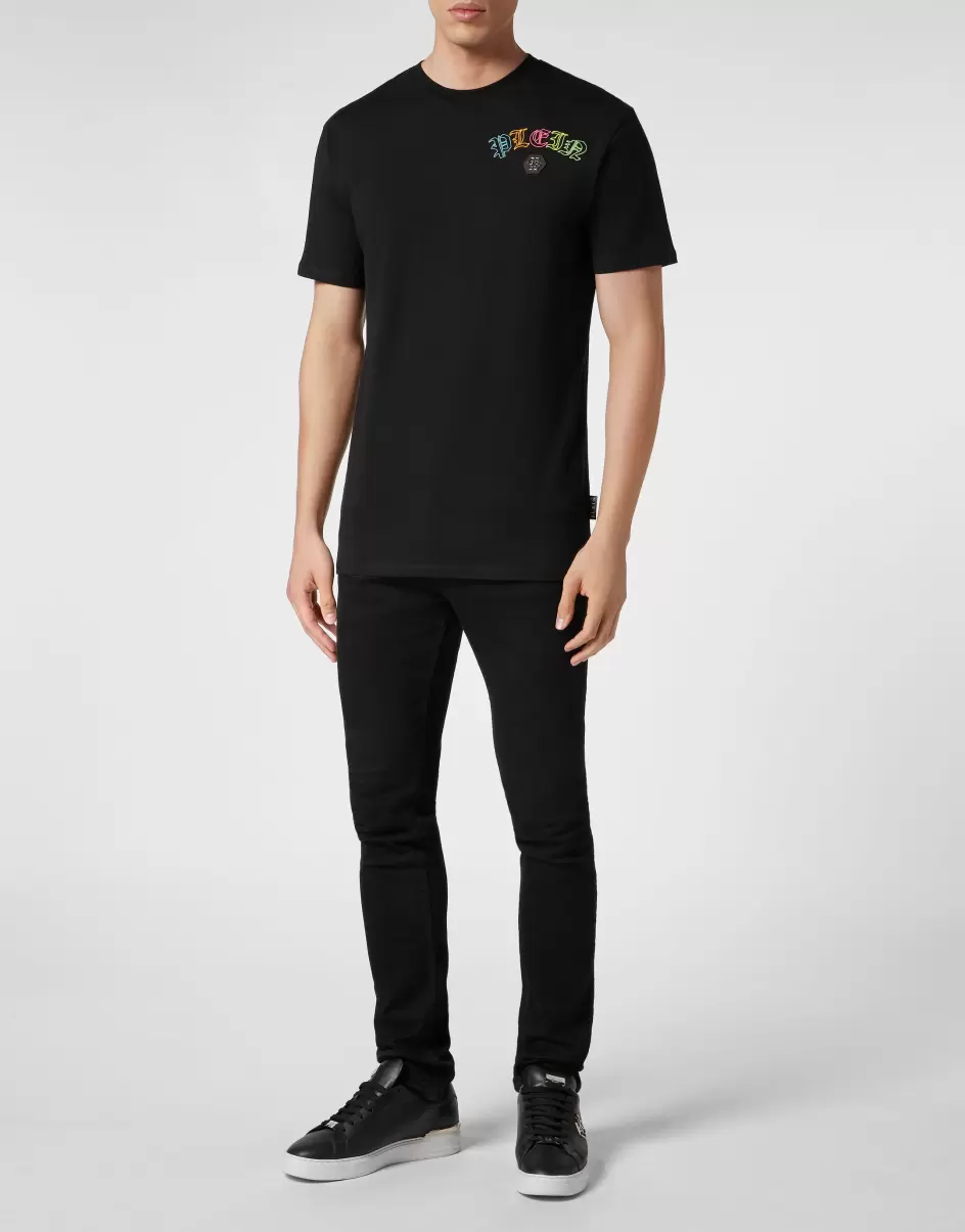 Descuento Philipp Plein Camisetas Black Embroidered T-Shirt Round Neck Ss With Crystals Gothic Plein Hombre - 3
