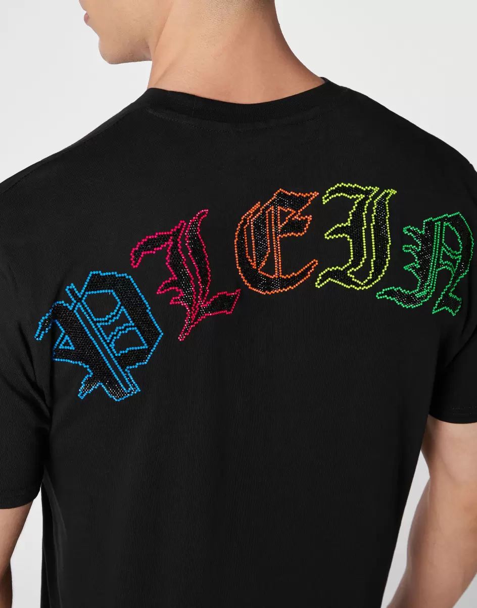 Descuento Philipp Plein Camisetas Black Embroidered T-Shirt Round Neck Ss With Crystals Gothic Plein Hombre - 4