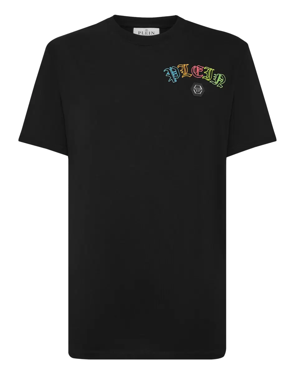 Descuento Philipp Plein Camisetas Black Embroidered T-Shirt Round Neck Ss With Crystals Gothic Plein Hombre