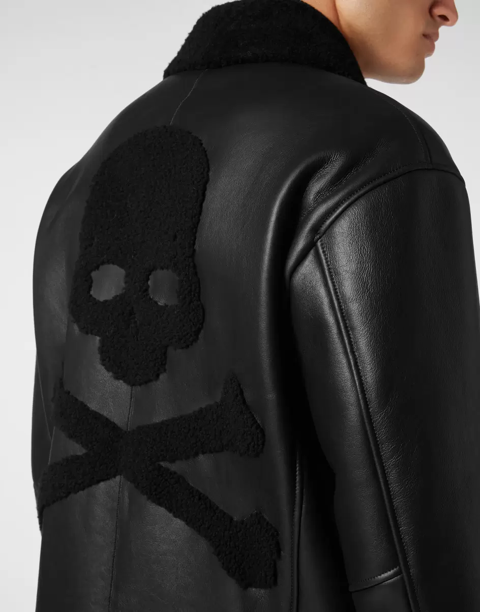 Shearling Jacket Skull&Bones Estándar Philipp Plein Hombre Black Chaquetas De Cuero - 4