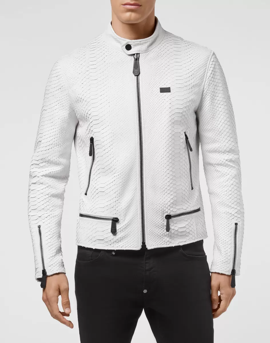 White Philipp Plein Innovador Leather Jacket Luxury Hombre Ropa Exterior & Abrigos - 1