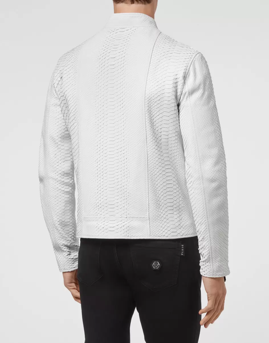 White Philipp Plein Innovador Leather Jacket Luxury Hombre Ropa Exterior & Abrigos - 2