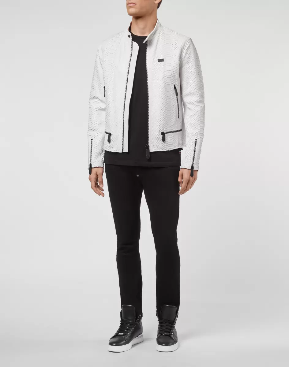 White Philipp Plein Innovador Leather Jacket Luxury Hombre Ropa Exterior & Abrigos - 3