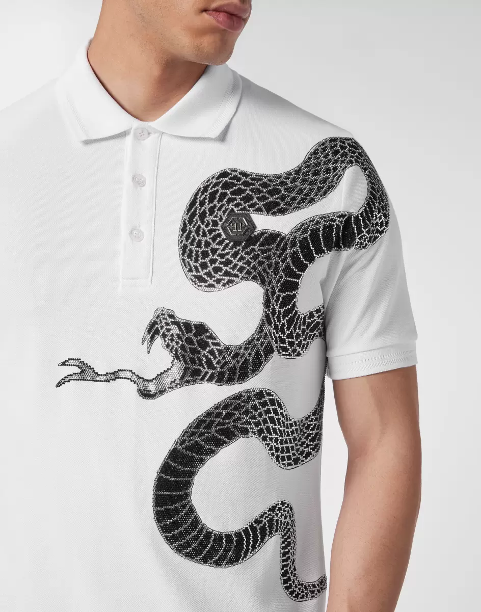Hombre White Polos Philipp Plein Diseño Slim Fit Polo Shirt Ss Snake - 4