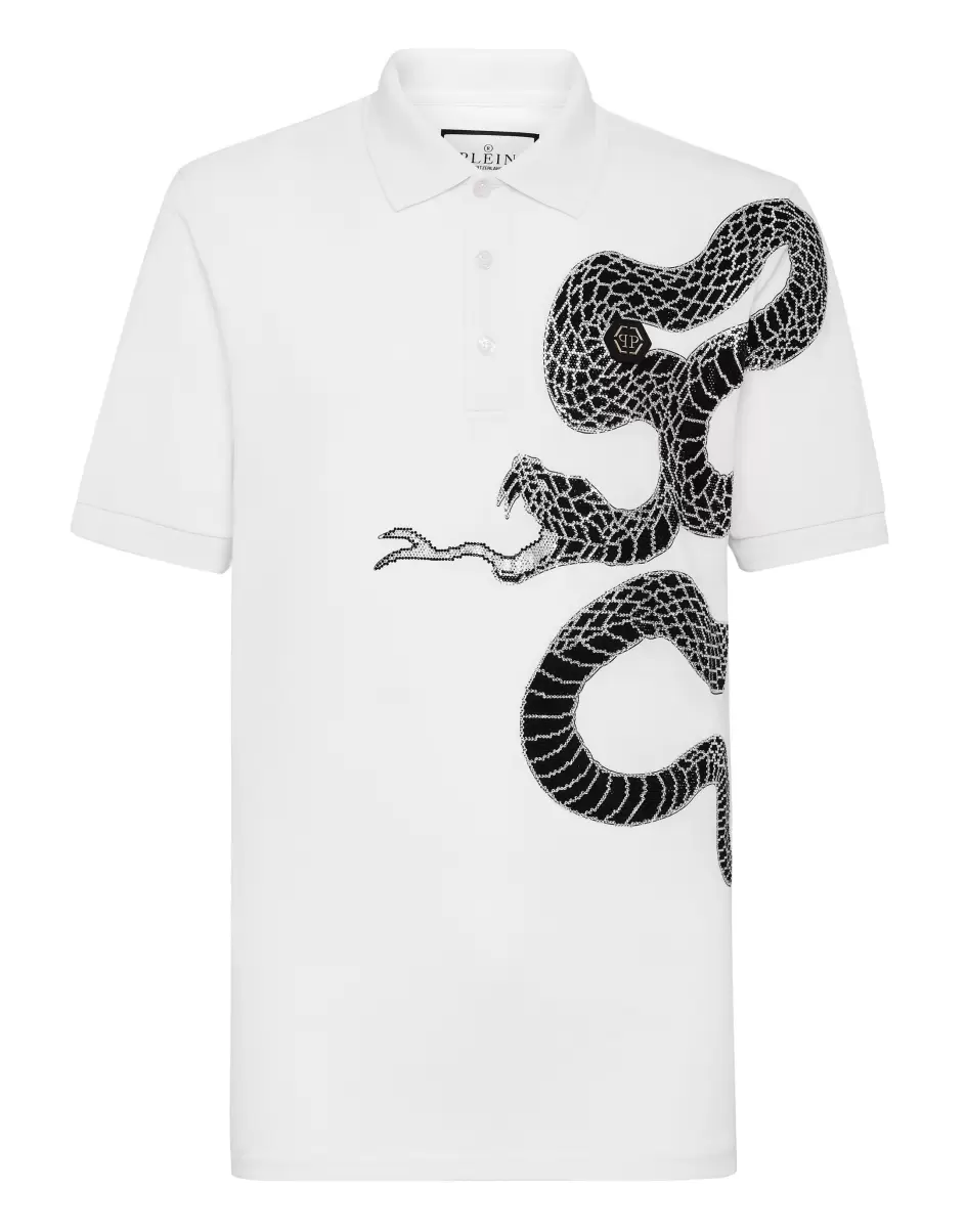 Hombre White Polos Philipp Plein Diseño Slim Fit Polo Shirt Ss Snake