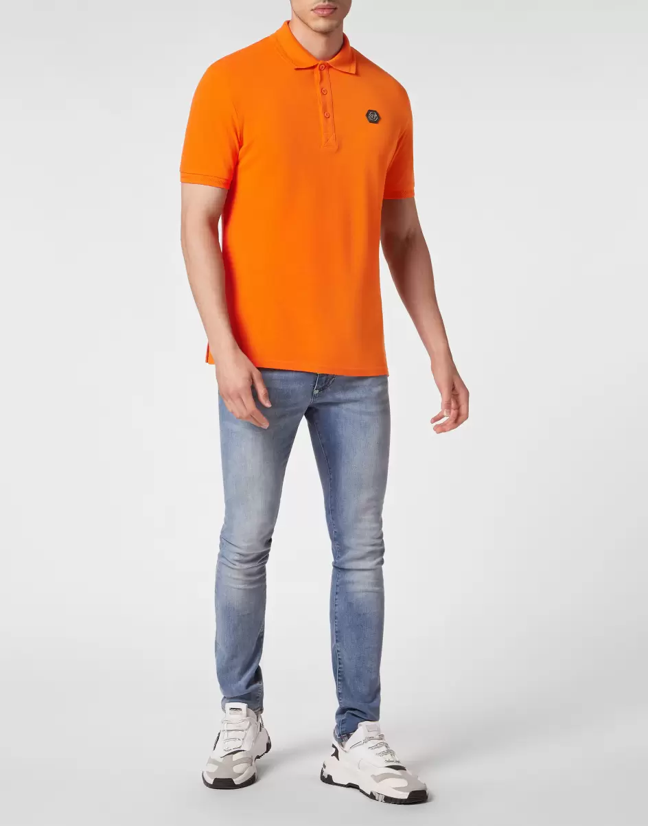 Barato Philipp Plein Polos Hombre Polo Shirt Ss Gothic Plein Orange Fluo - 3