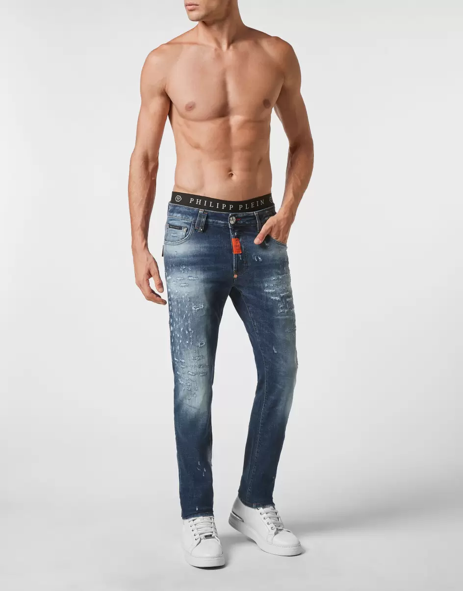 Philipp Plein Vender Denim Trousers Super Straight Cut Premium Blue Tiger Hombre Denim - 3