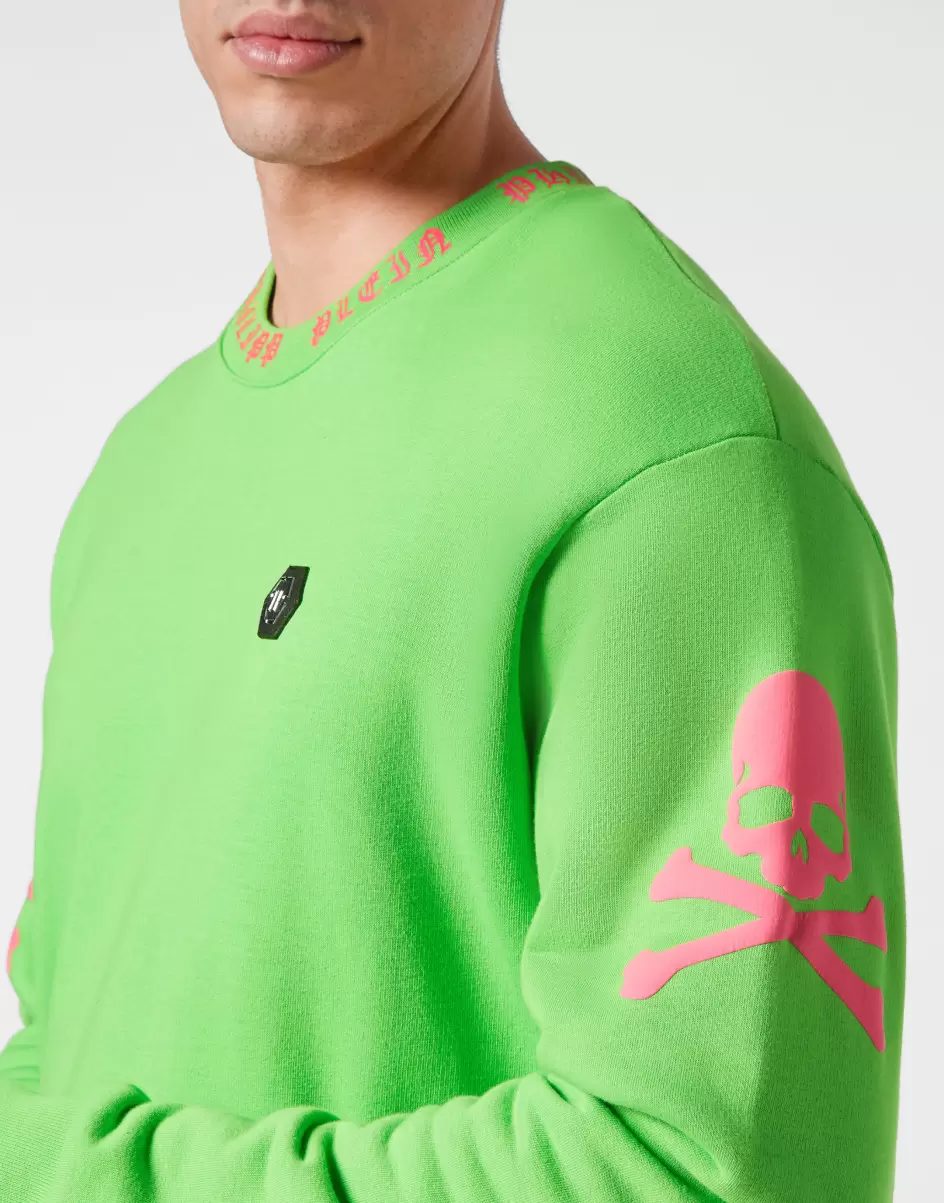 Green Fluo Moda Street Style Philipp Plein Hombre Sweatshirt Ls Skull&Bones En Línea - 4