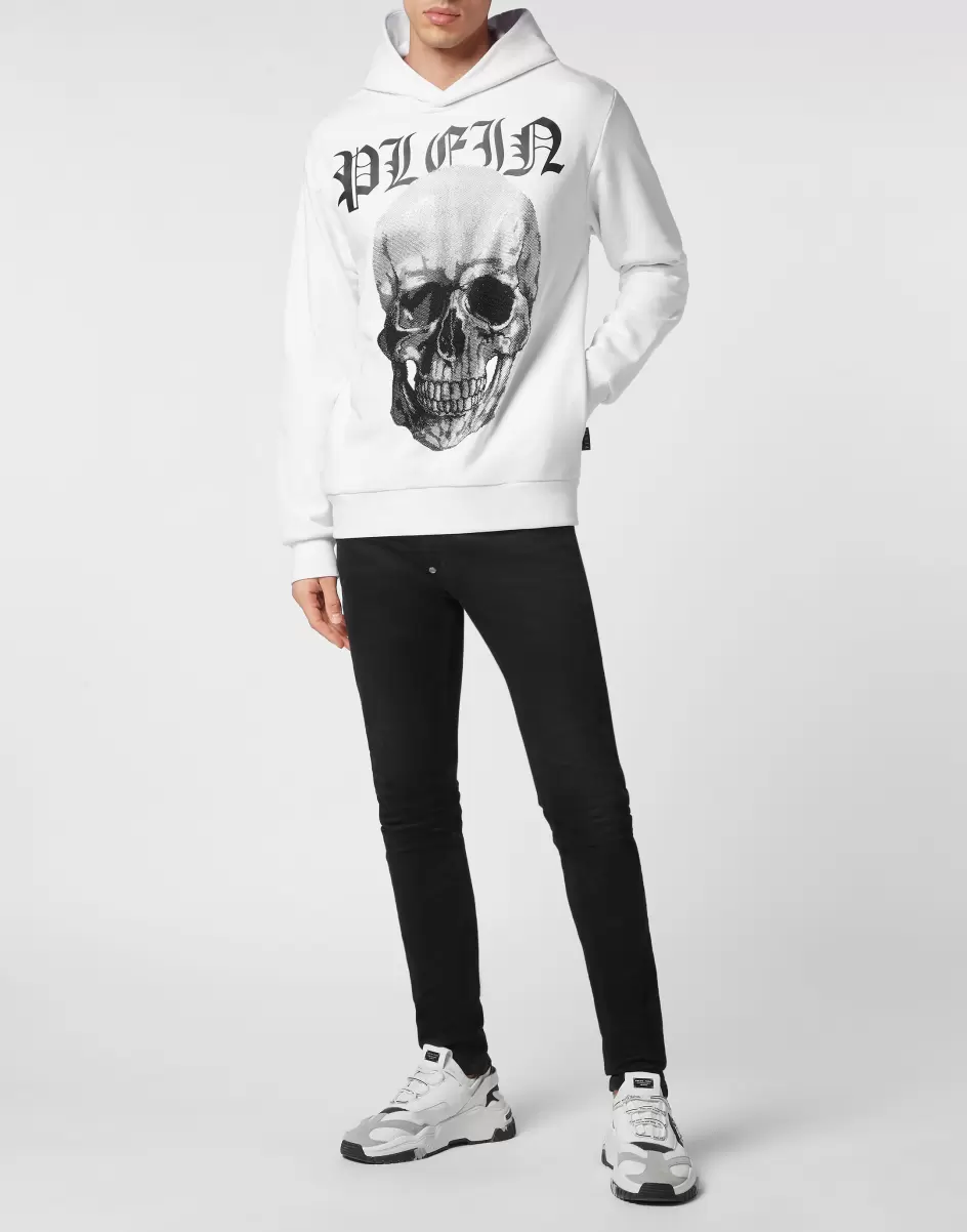 Philipp Plein Hombre Moda Street Style White Hoodie Sweatshirt With Crystals Skull Productos Recomendados - 3