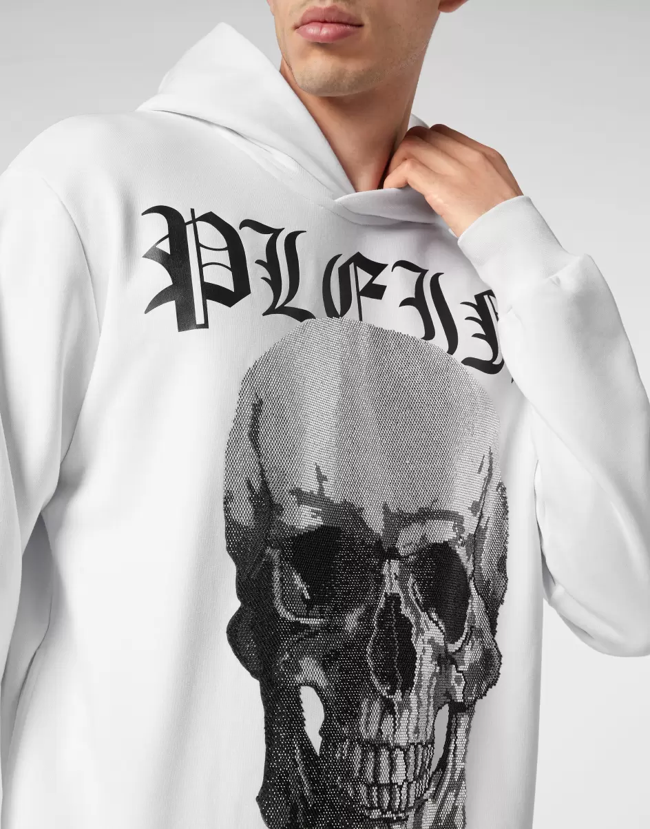 Philipp Plein Hombre Moda Street Style White Hoodie Sweatshirt With Crystals Skull Productos Recomendados - 4