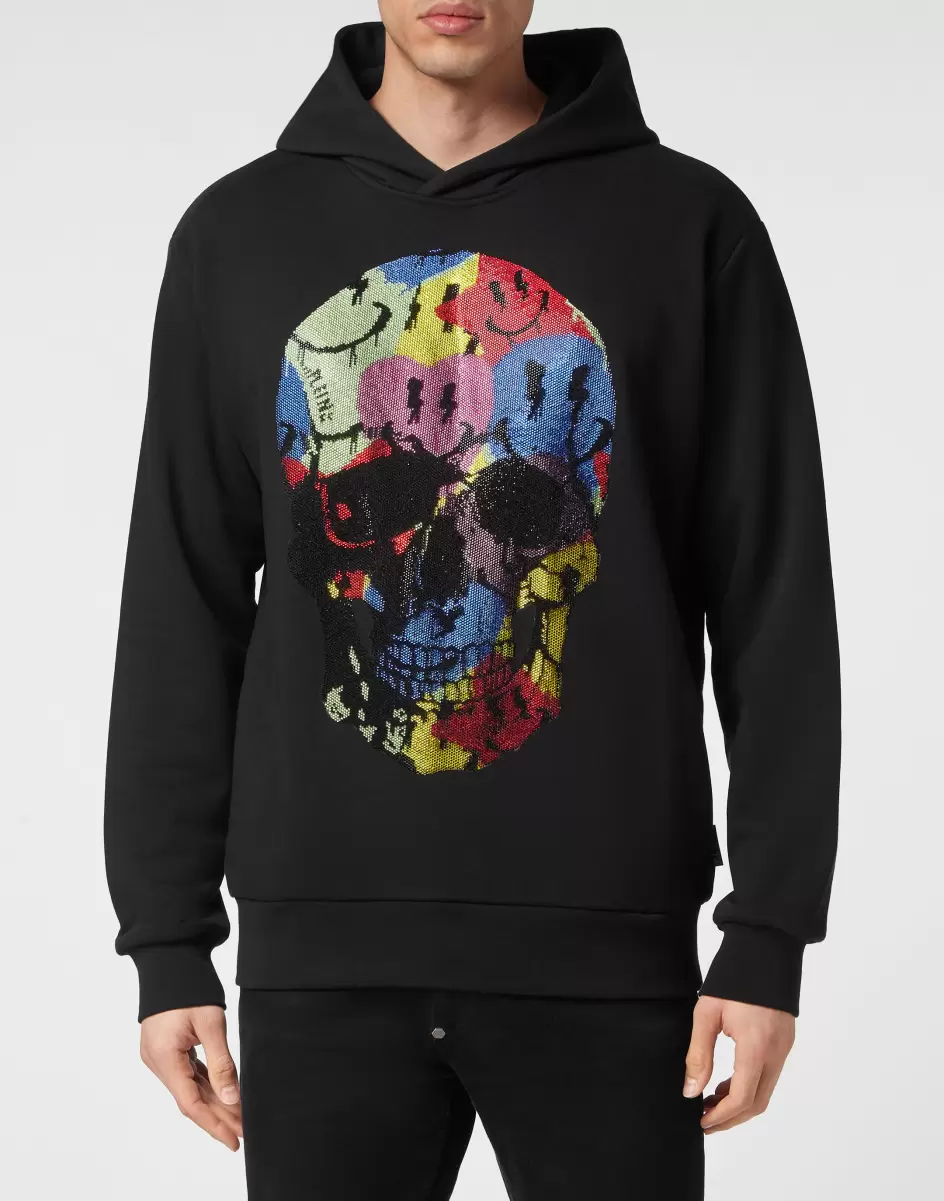 Philipp Plein Hombre Moda Street Style Garantizado Black Hoodie Sweatshirt With Crystals Smile - 1