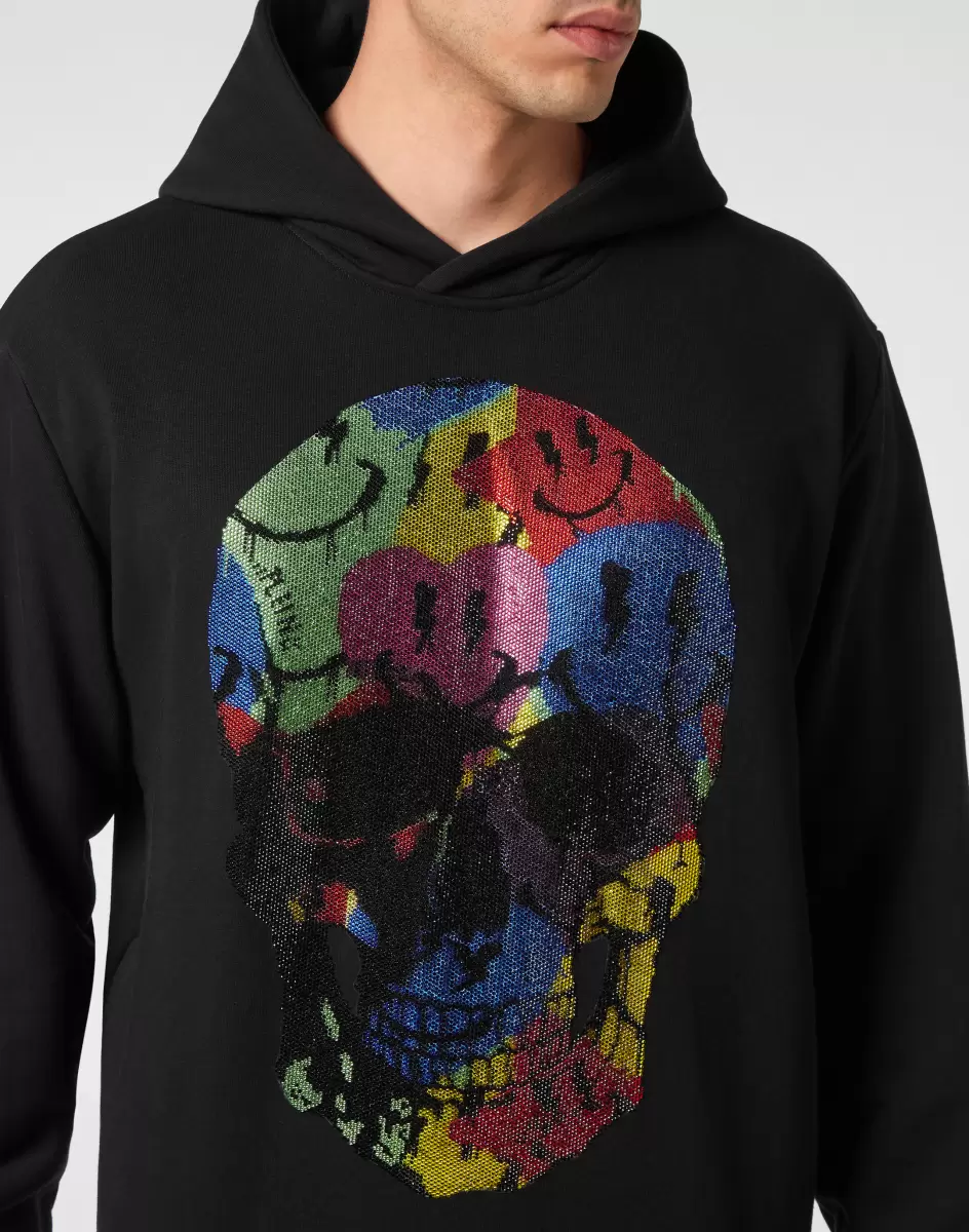Philipp Plein Hombre Moda Street Style Garantizado Black Hoodie Sweatshirt With Crystals Smile - 4