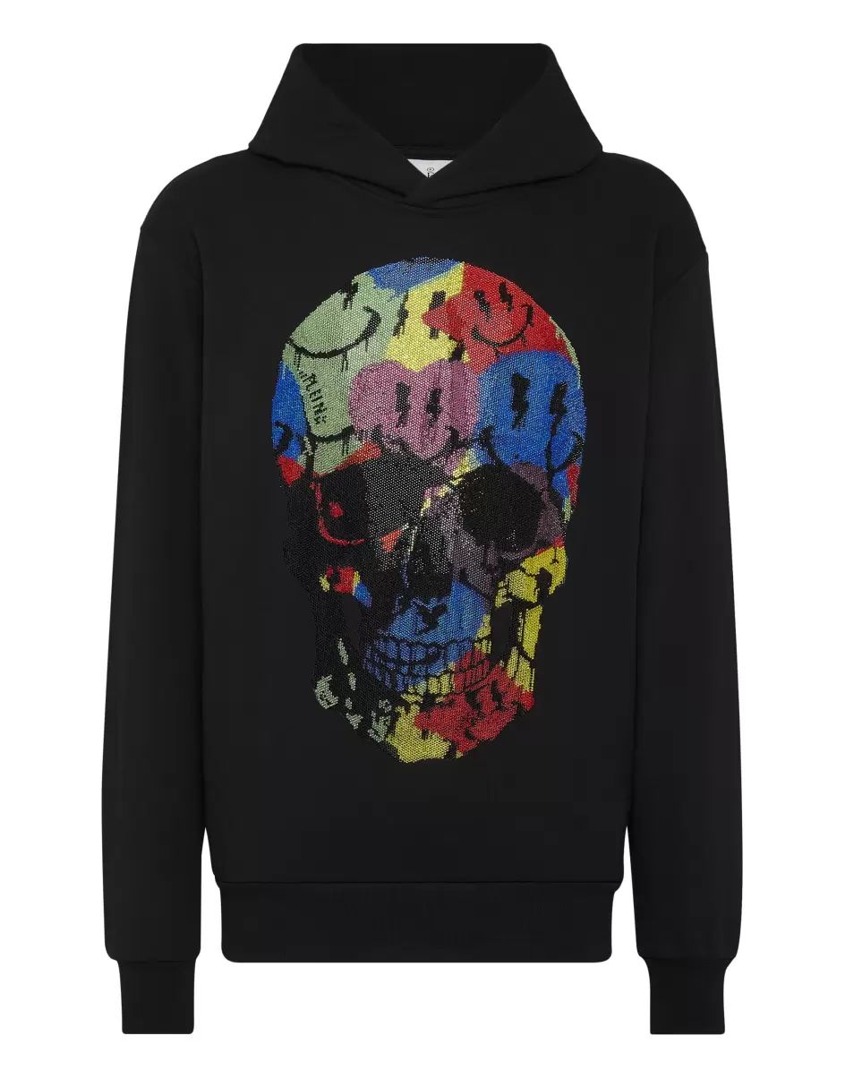 Philipp Plein Hombre Moda Street Style Garantizado Black Hoodie Sweatshirt With Crystals Smile
