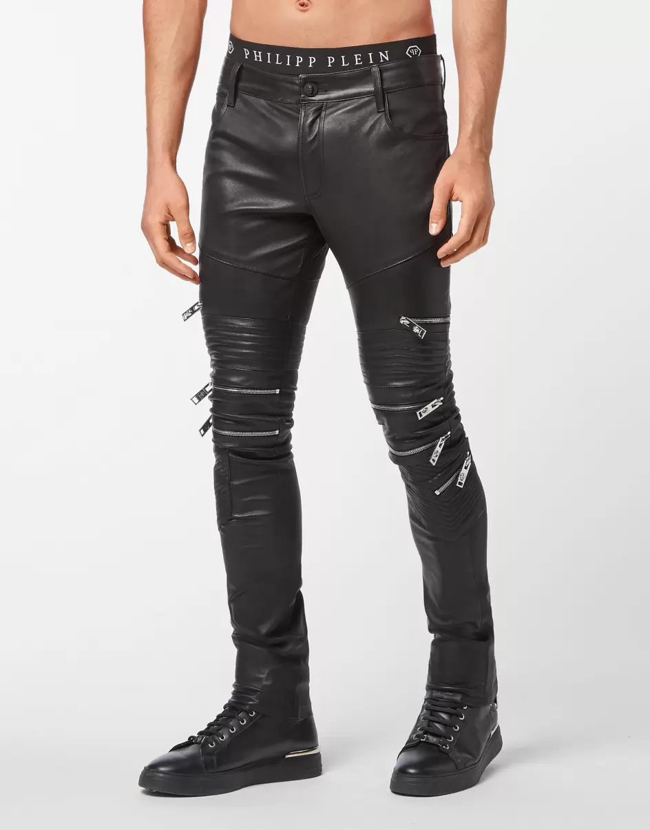Pantalones & Pantalones Cortos Black Estado Del Inventario Philipp Plein Hombre Leather Biker Trousers - 1