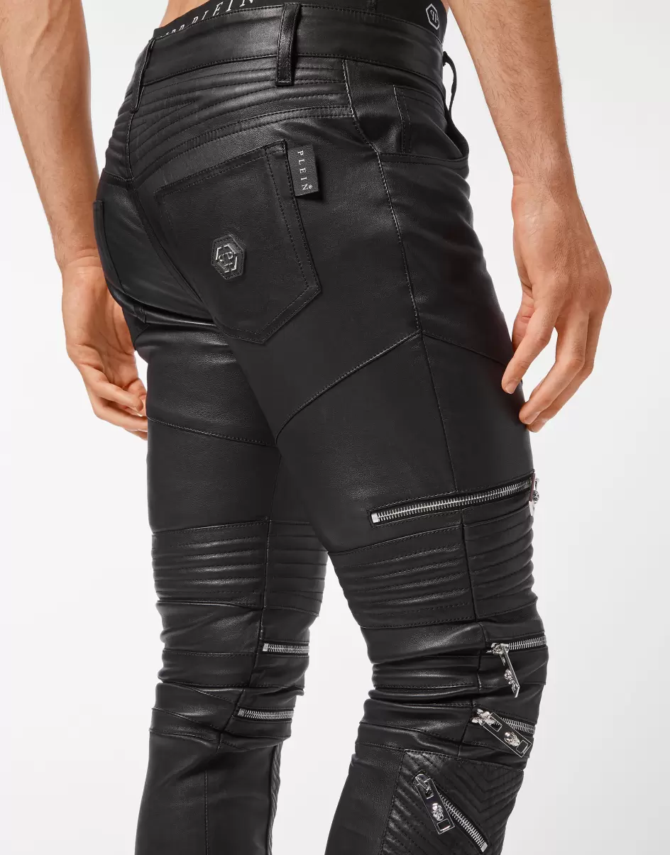 Pantalones & Pantalones Cortos Black Estado Del Inventario Philipp Plein Hombre Leather Biker Trousers - 4