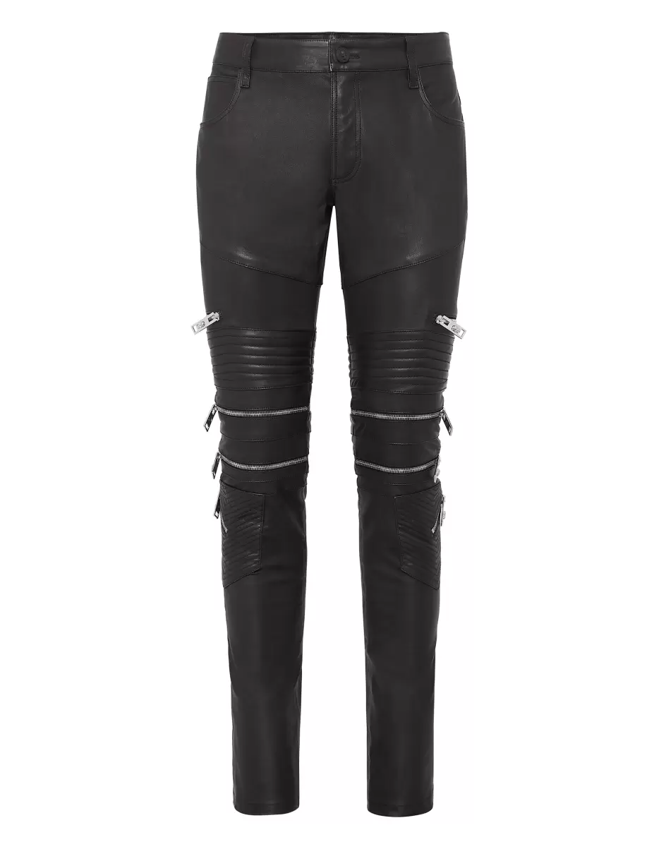 Pantalones & Pantalones Cortos Black Estado Del Inventario Philipp Plein Hombre Leather Biker Trousers