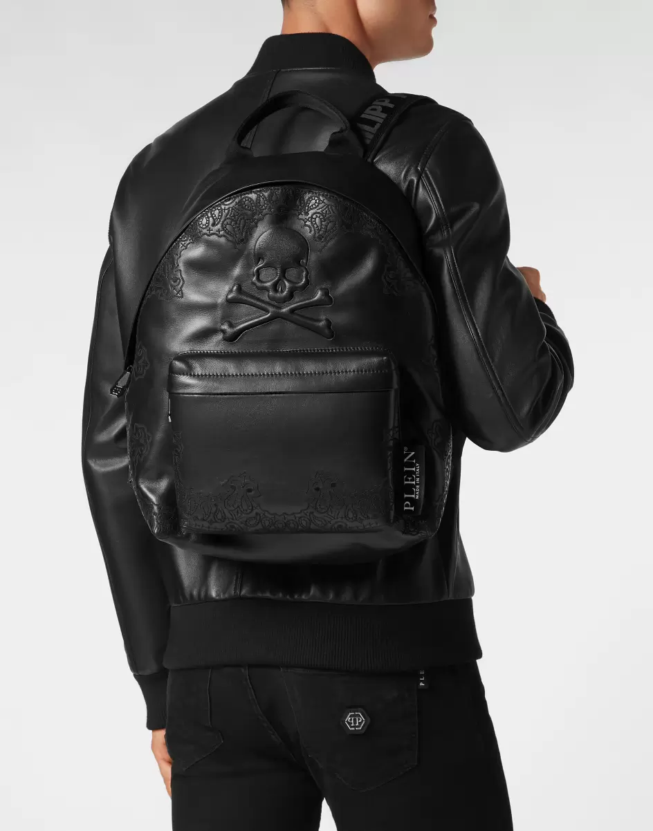 Philipp Plein Mochilas Black Flete Gratis Embroidered Leather Backpack Paisley Hombre - 2