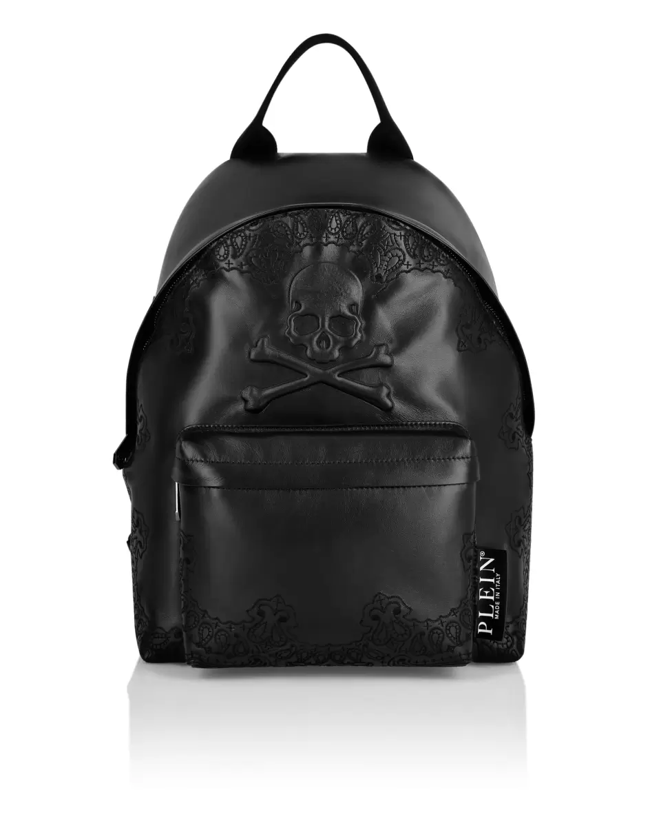 Philipp Plein Mochilas Black Flete Gratis Embroidered Leather Backpack Paisley Hombre