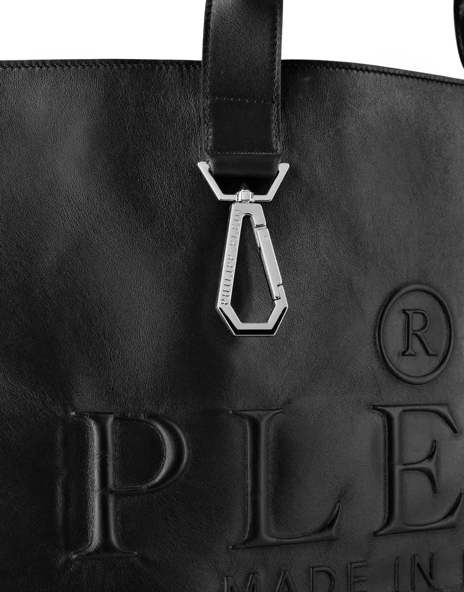 Hombre Black Barato Big Leather Tote Bag Iconic Plein Philipp Plein Totes - 4