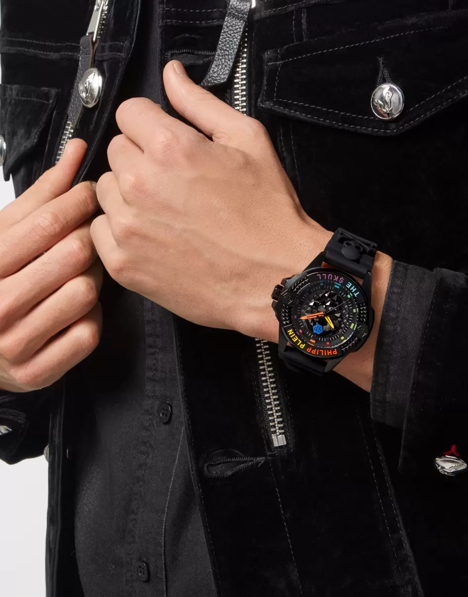 Philipp Plein Hombre Black The $Kull Titan Rainbow Watch With Crystals Marca Relojes - 2