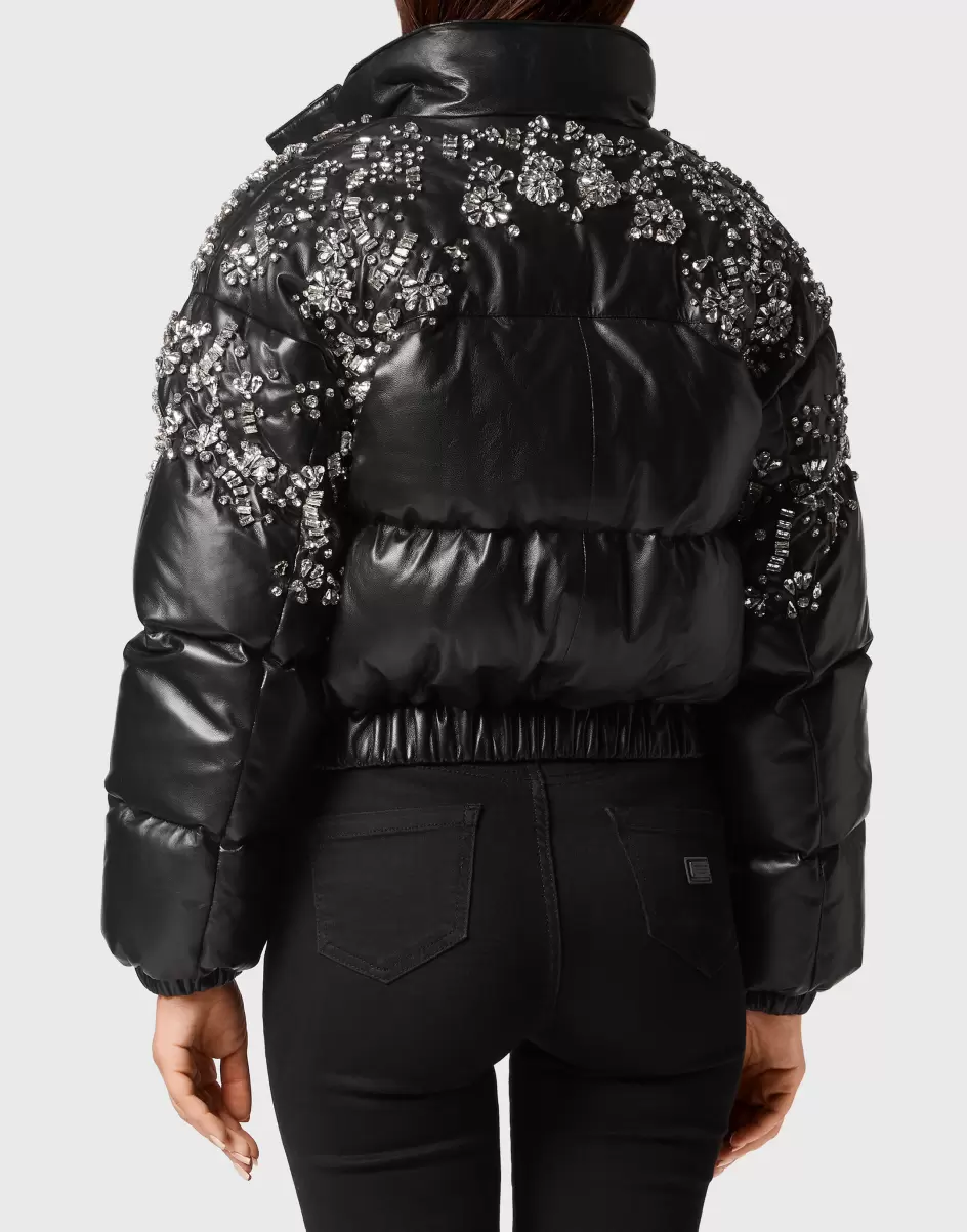 Mujer Descuento Philipp Plein Black Leather Puffer Jacket Crystal Cuero Y Piel - 2