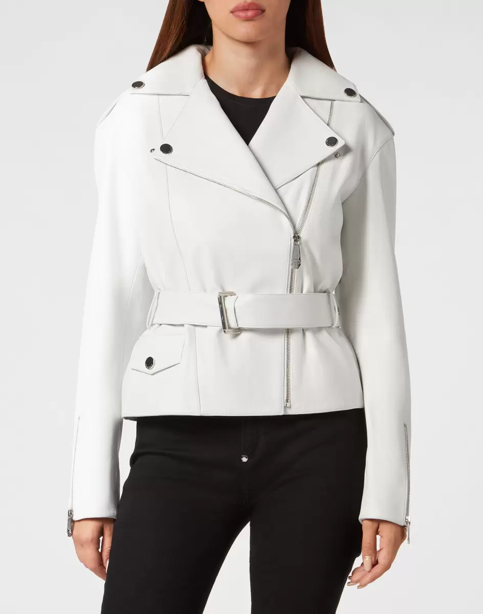 White Philipp Plein Mujer Ropa Exterior Oversize Leather Jacket Noticias - 1