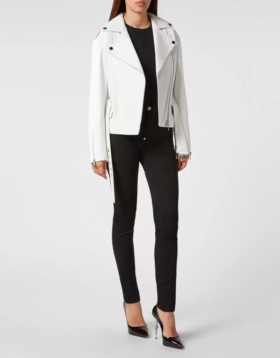 White Philipp Plein Mujer Ropa Exterior Oversize Leather Jacket Noticias - 3