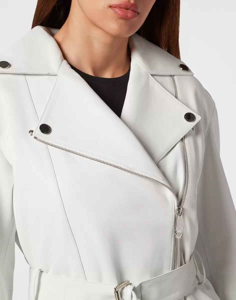 White Philipp Plein Mujer Ropa Exterior Oversize Leather Jacket Noticias - 4